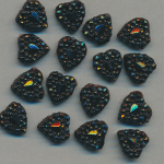 Glas-Perlen jet-schwarz, Inhalt 18 St&uuml;ck, antik, 2-Loch, Gr&ouml;&szlig;e 9 mm, Herz