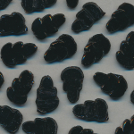 Glas-Perlen jet-schwarz, Inhalt 24 Stück, antik, Größe 14 x 7 mm, Blatt