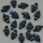 Glas-Perlen jet-schwarz, Inhalt 22 Stück, antik, 2-Loch, Größe 11 x 7 mm