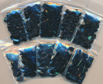 Glas-Perlen jet-schwarz, Inhalt 100 g, sortiert, 8 - 12 T&uuml;ten verschieden, antik, Gr&ouml;&szlig;e 8 - 20 mm