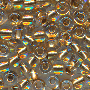 Rocailles kristall Messinggold-Einzug, Größe 10/0  (2,3 mm), 100 Gramm