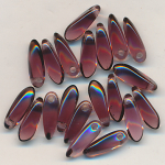 Glasperlen violett klar, Inhalt 20 St&uuml;ck, Gr&ouml;&szlig;e 10 x 4 mm, Tropfen