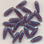 Glasperlen Tropfen pflaumen-blau, Inhalt 20 St&uuml;ck, Gr&ouml;&szlig;e 11 x 4 mm