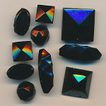 Glas-Perlen Mix jet-schwarz, Inhalt 10 St&uuml;ck, antik, Gr&ouml;&szlig;e 26 - 10 mm