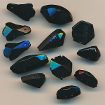 Glas-Perlen Mix jet-schwarz, Inhalt 12 St&uuml;ck, antik, Gr&ouml;&szlig;e 20 - 8 mm