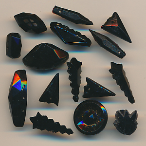 Glas-Perlen Mix jet-schwarz, Inhalt 15 Stück, antik, Größe 20 - 8 mm