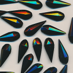 Glas-Perlen jet-schwarz, Inhalt 22 St&uuml;ck, antik, 2-Loch, Gr&ouml;&szlig;e 21 - 8 mm