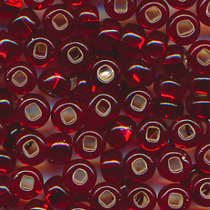 Rocailles rubin-rot Silberblatt, Inhalt 9 g, Größe 4,5 mm, böhmisch
