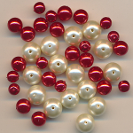 Wachsperlen perlmutt rot, Inhalt 20 St&uuml;ck, Gr&ouml;&szlig;e 10 - 6 mm, Mix, Glas