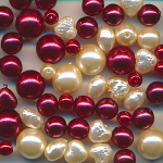 Wachsperlen Mix perlmutt rot, Inhalt 50 St&uuml;ck, Gr&ouml;&szlig;e 4 - 8 mm, b&ouml;hmisch, Glas