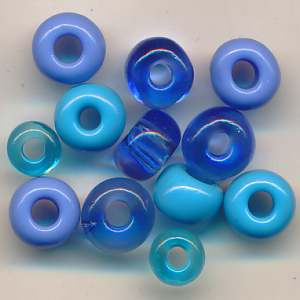 Glasperlen Mix blau, Inhalt 12 Stück, Größe 6 - 8 mm, böhmisch