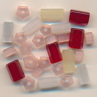 Glasperlen fünf-eck rosa rot Mix, Inhalt 27...