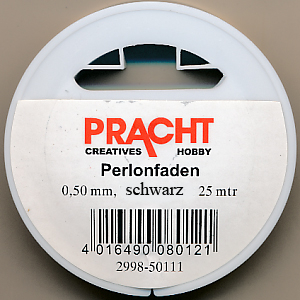 Perlonfaden schwarz, Größe 0,5 mm, Inhalt 25 m/1 Rolle