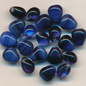 Glasperlen blau, Inhalt 20 Stück, Größe 7 mm, Mix, Tropfen