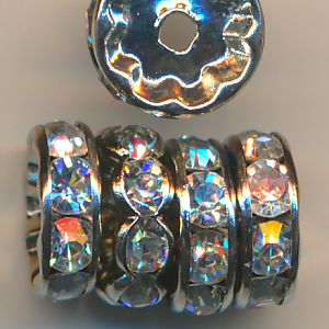 Strass Spacer Rondell kristall silber, Inhalt 3 Stück, Größe 10 mm, Glas böhmisch