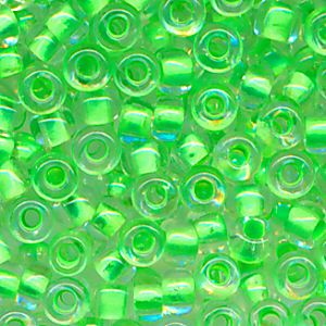 Rocailles leucht grün kristall, Inhalt 9 g, Größe 11/0, böhmisch