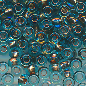 Rocailles blau kupfer lining, Inhalt 11 Stück, Größe 6 mm, böhmisch